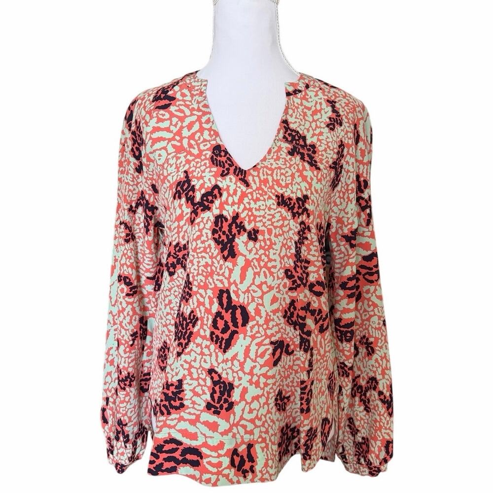 DVF Diane Von Furstenberg Silk Blouse 2 Abstract Print Coral Mint Top